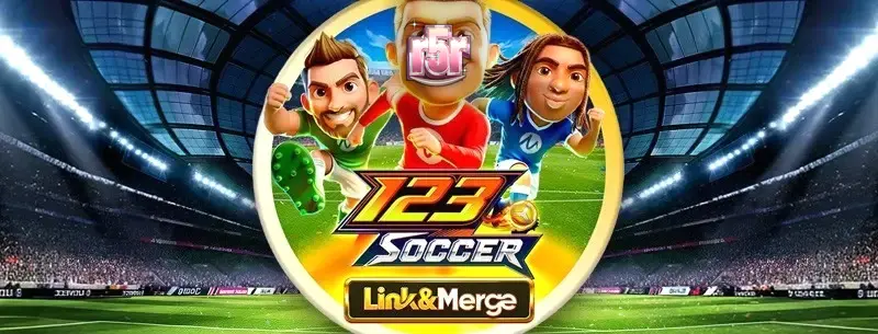 Interface de jogo do slot 123 Soccer Link&Merge com elementos de futebol